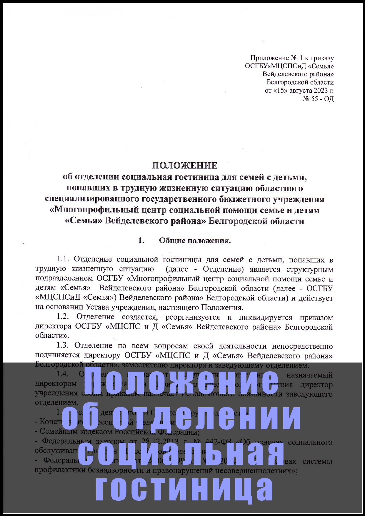 Положение об отделении социальная гостиница